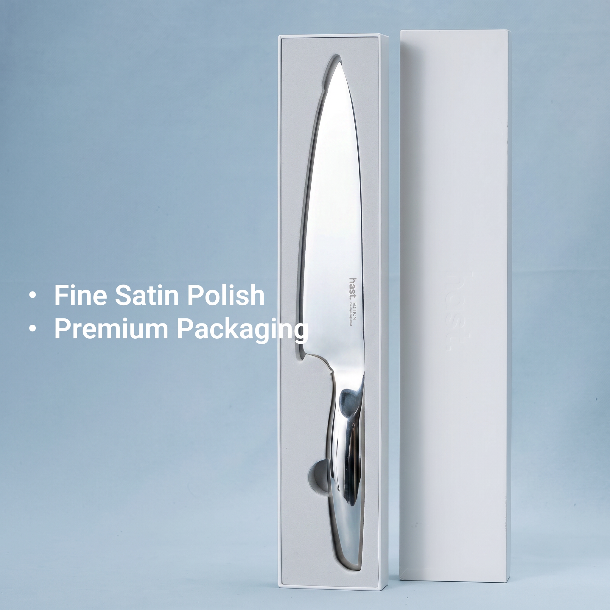 Absolute Glossy knife in premium packaging — mirror polish