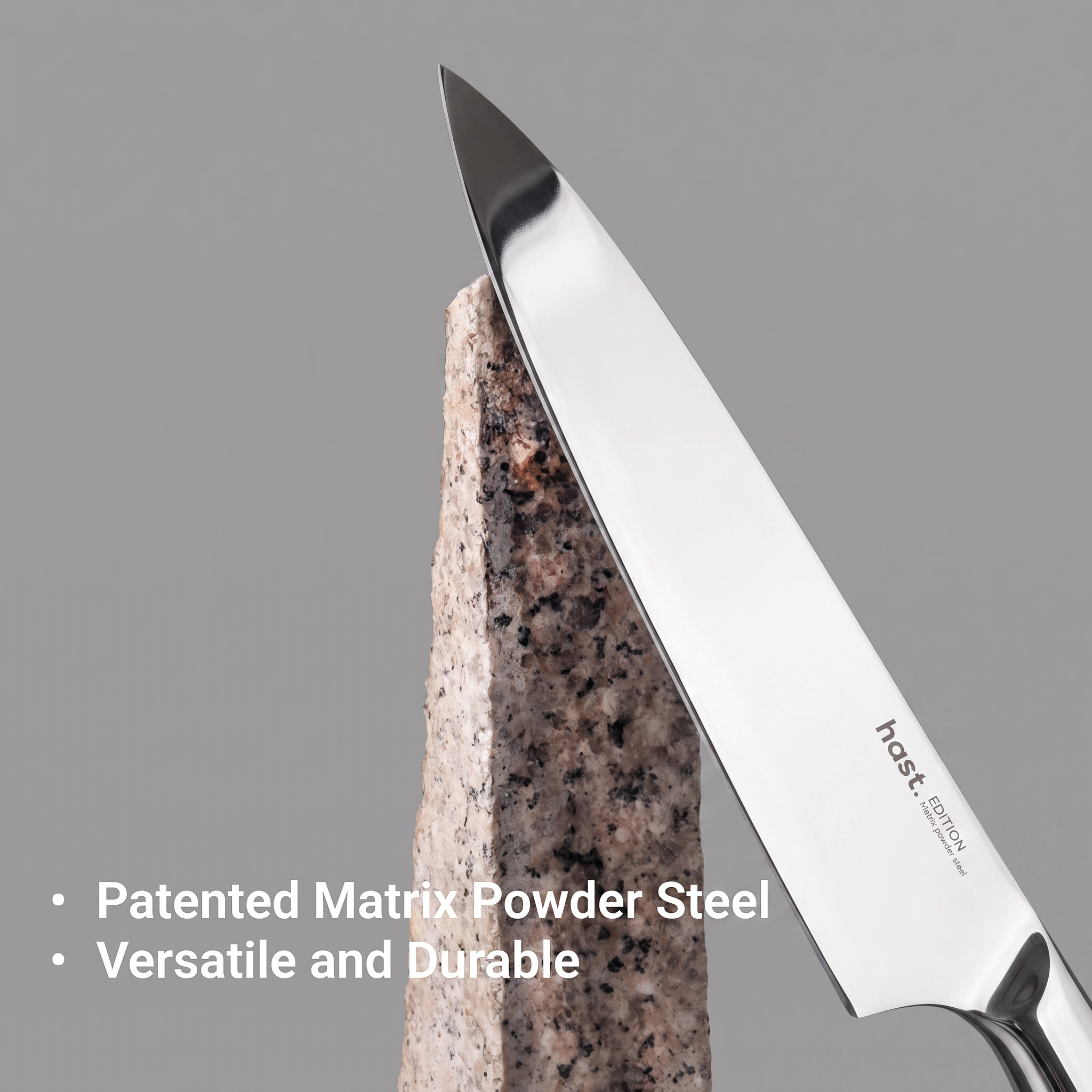 Absolute Glossy blade on stone — patented matrix powder steel