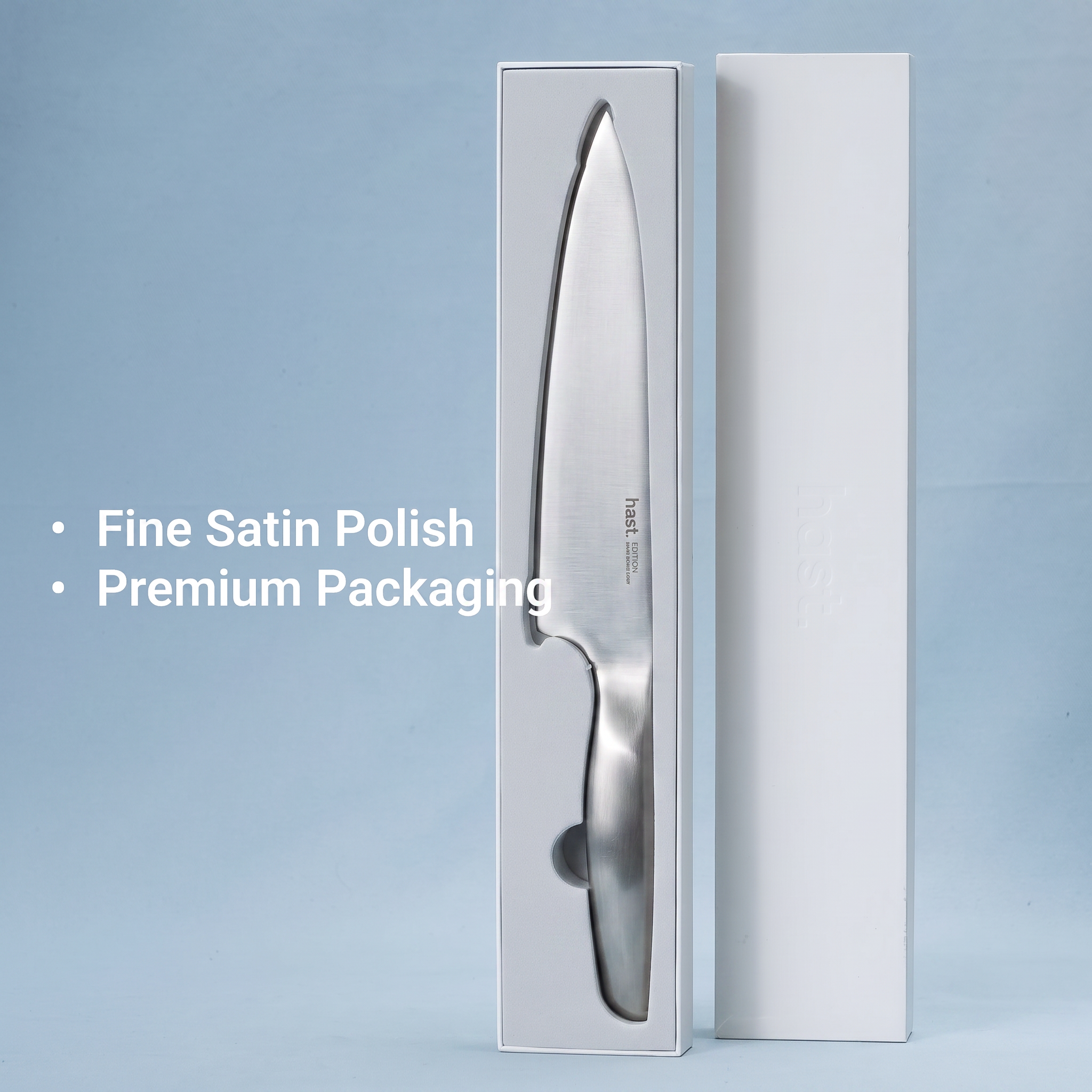 Minimal Matte knife in premium packaging — fine satin polish